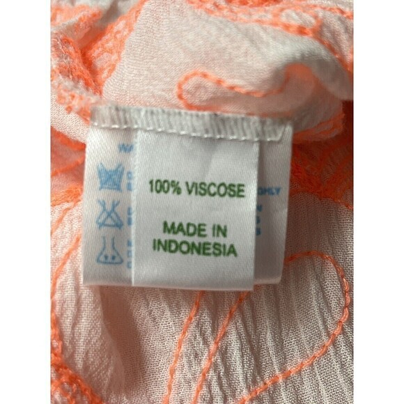 Poupette St. Barth Top Womens One Size Embroidered Viscose Tropical Peach& White - Picture 11 of 13